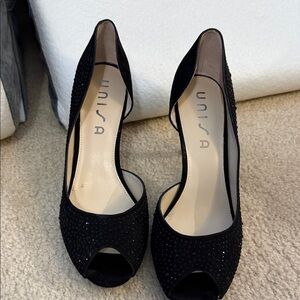 Unisa Black Open-Toe D'Orsay Heels with Sparkle